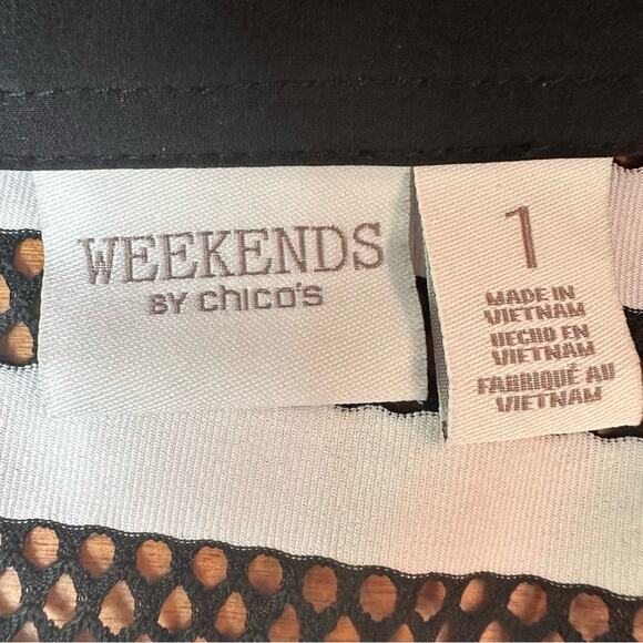 Weekends by Chico’s Women's Sz 1 US 8 M Striped Mesh Jacket Black White Academia - Picture 6 of 15